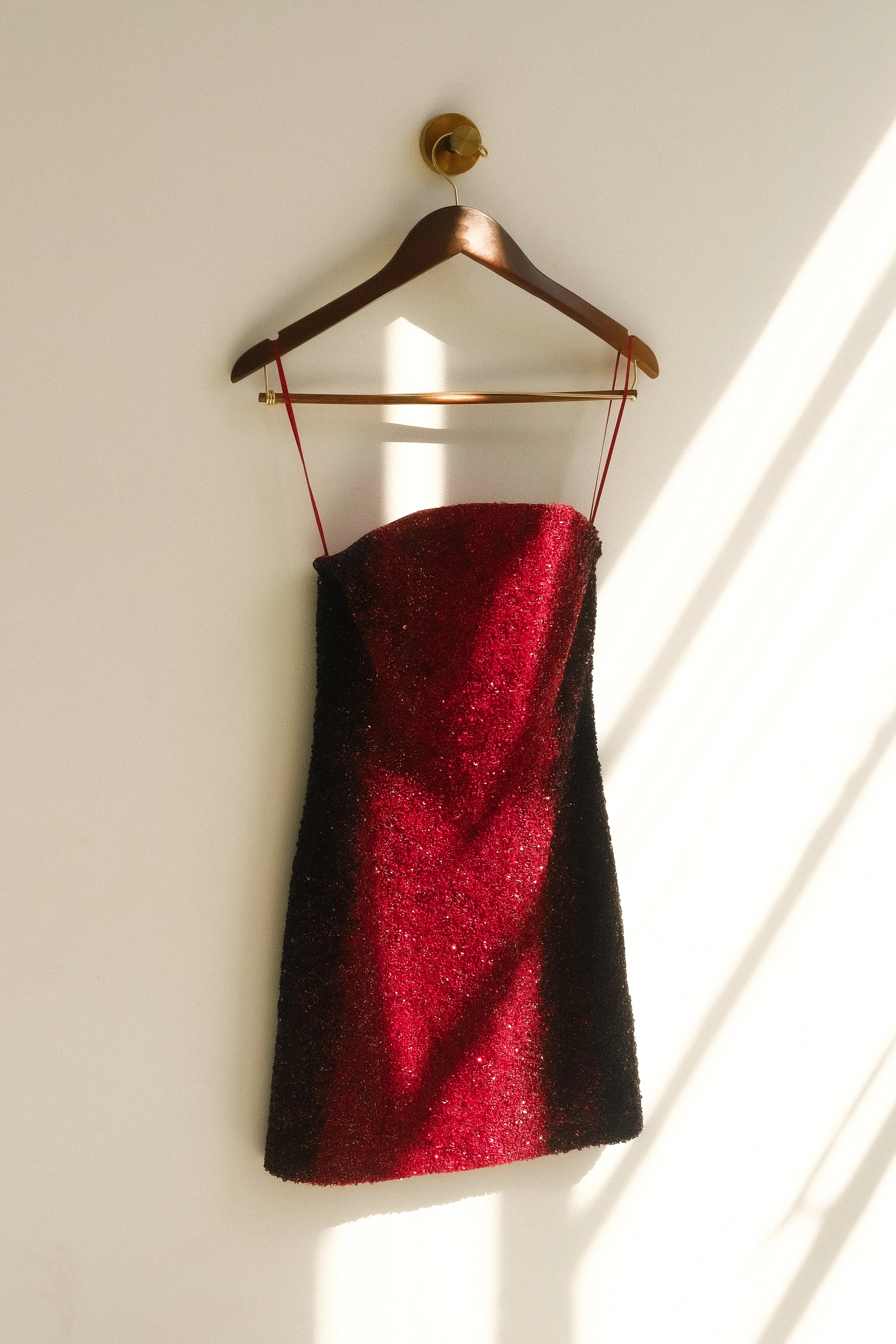 Zander Hand Beaded Strapless Mini Dress - Red Ombre - Image 11