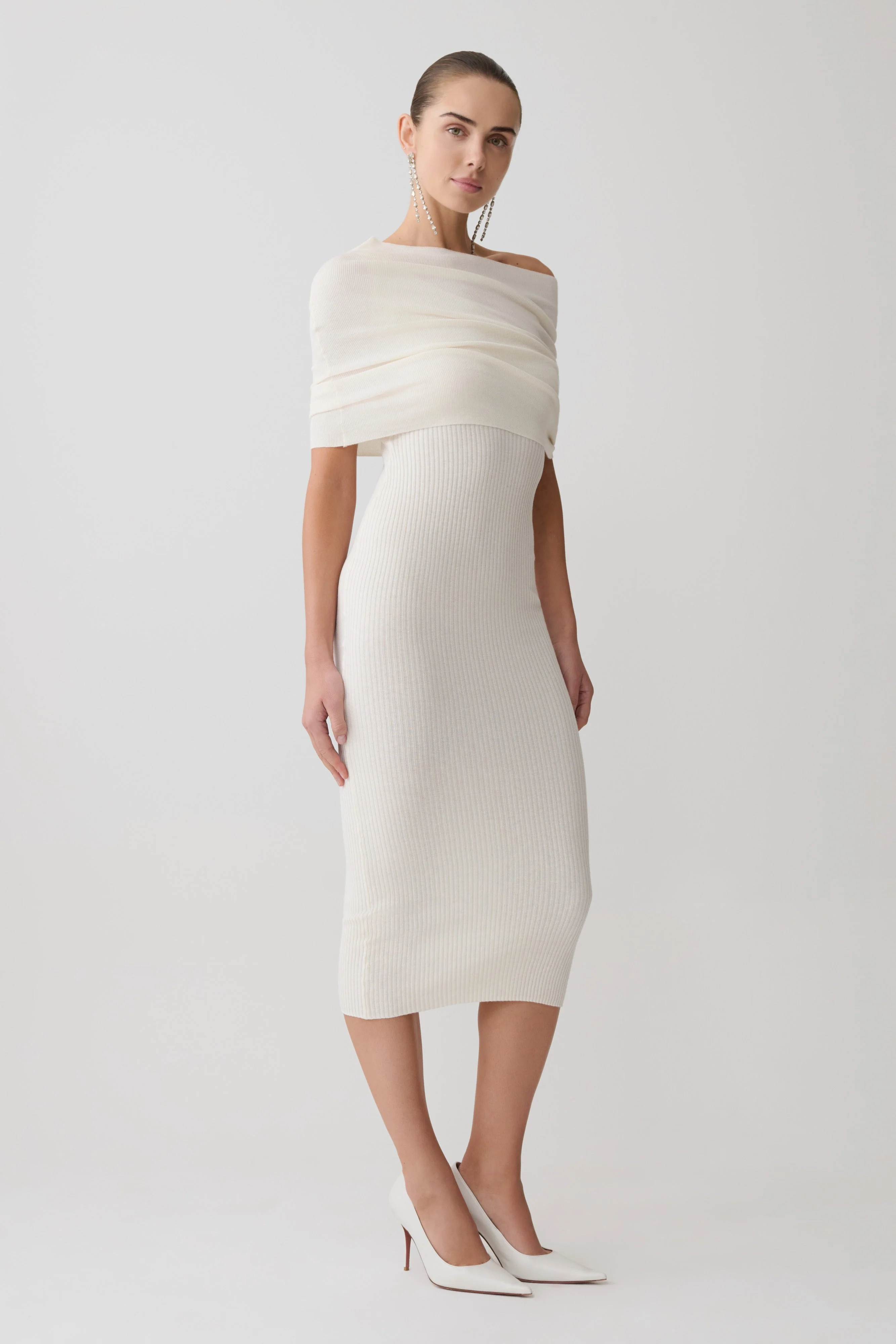 Zandie Cashmere Blend Knit Midi Dress - Ivory - Image 2