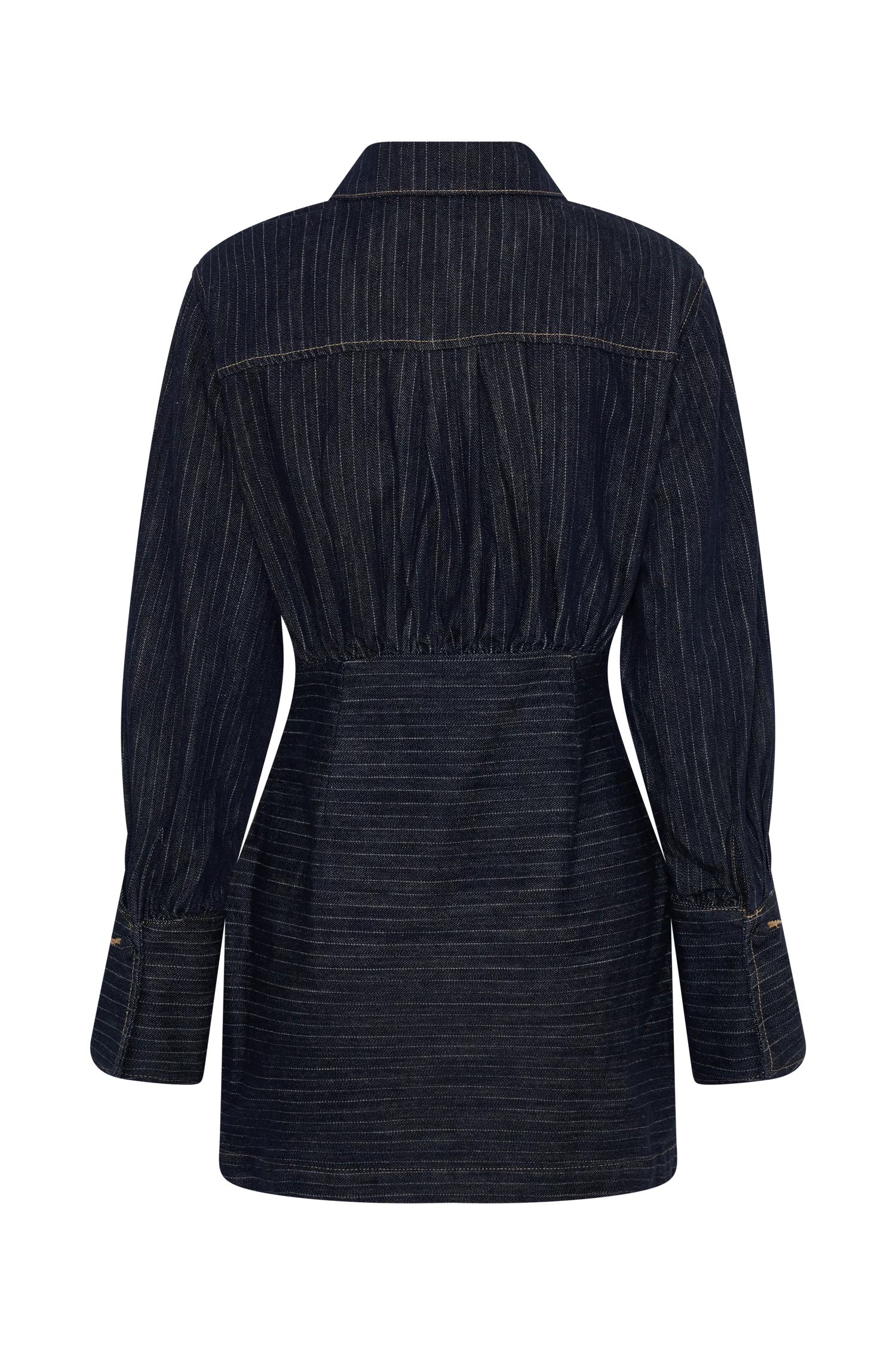 Zarah Denim Long Sleeve Mini Dress - Indigo Pinstripe - Image 6