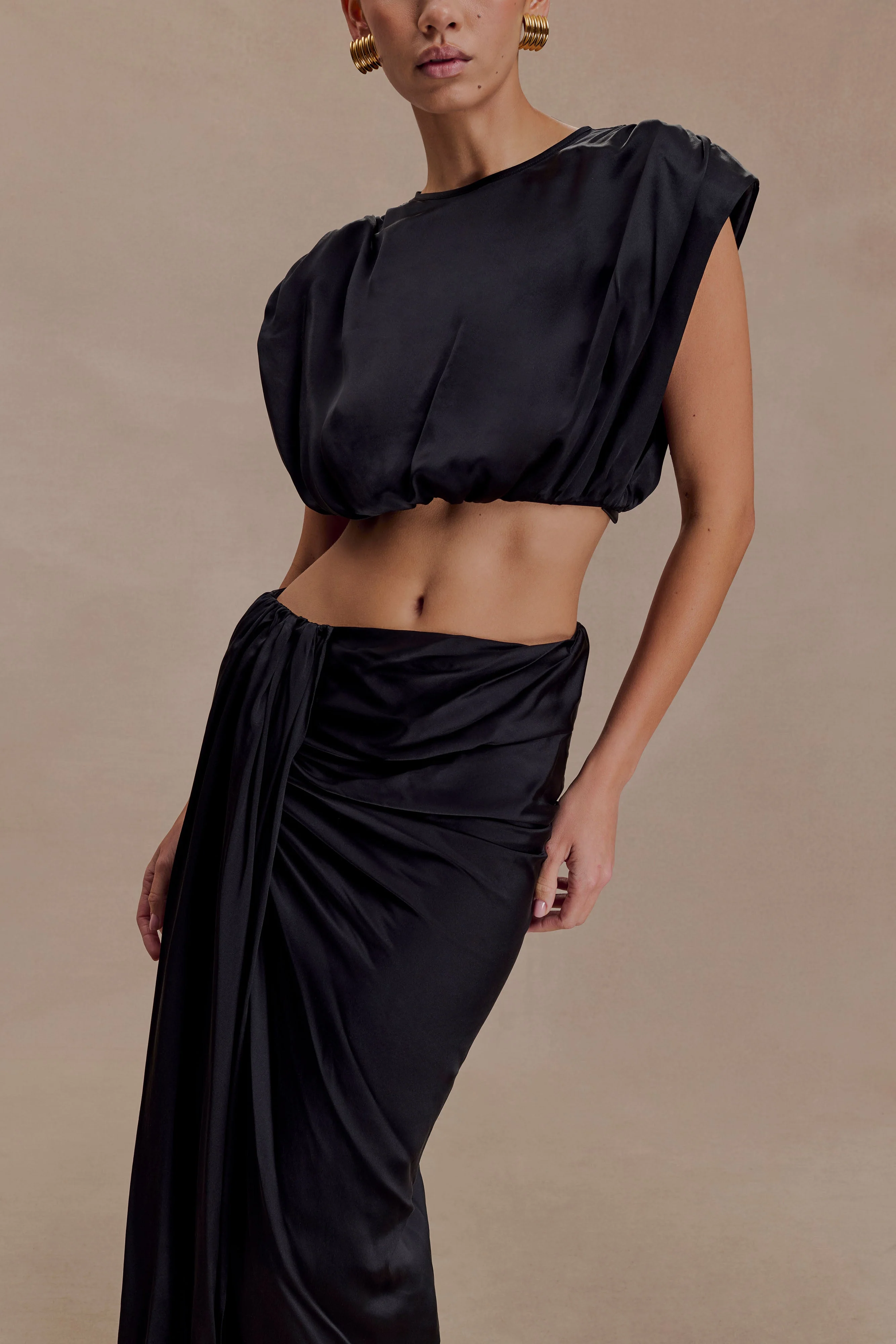 Zendaya Silk Crop Top - Black - Image 3