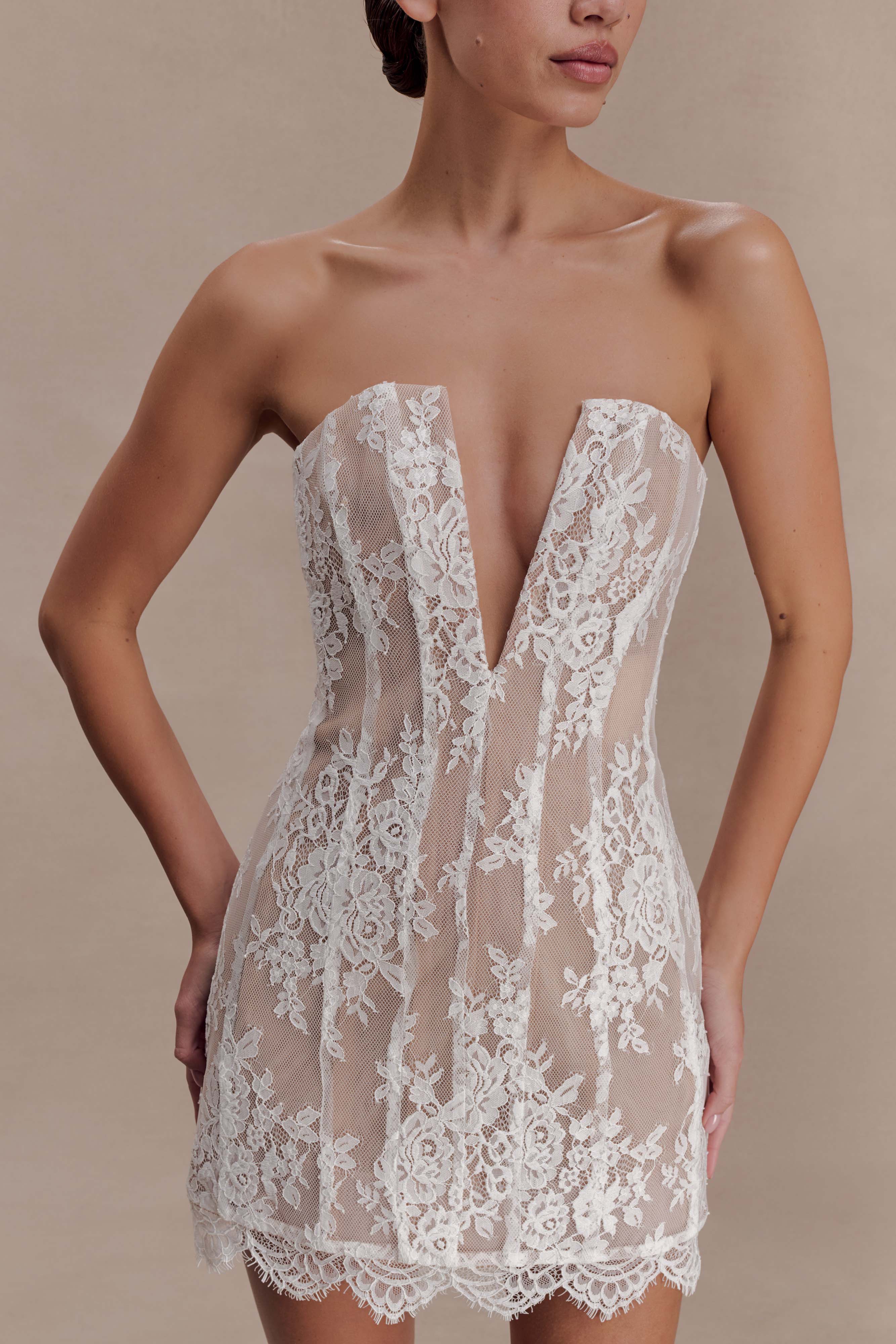 Zoey Lace Corset Mini Dress - Ivory - Image 3